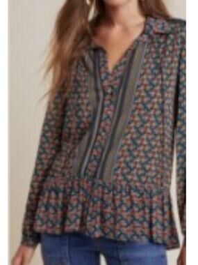Anthropologie Maeve Janie Flounced Peasant Button Front Blouse Size 4
